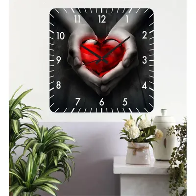 Ceas De Perete Red Heart -negru-40x40 Cm-plastic-patrat