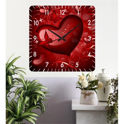 Ceas de perete red love -rosu-40x40 cm-plastic-patrat
