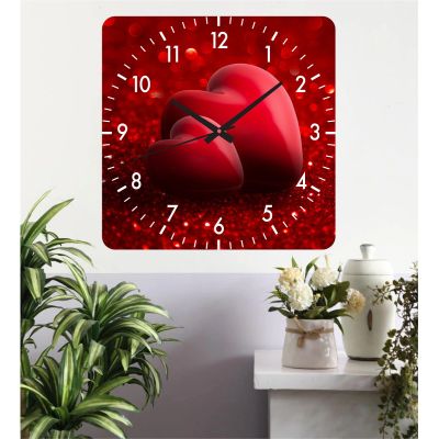Ceas de perete red love -rosu-48x48 cm-plastic-patrat