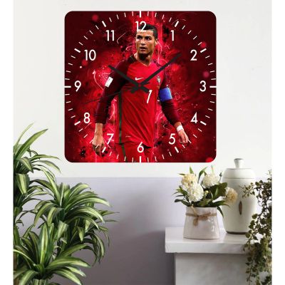 Ceas de perete ronaldo -rosu-40x40 cm-plastic-patrat