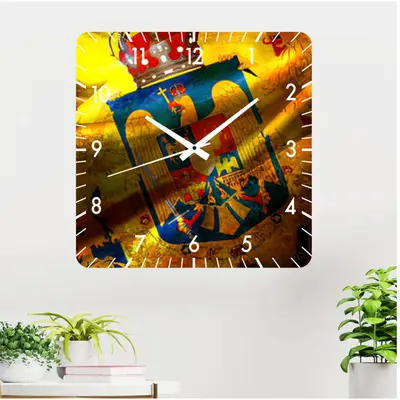 Ceas De Perete Steag Romania 3 -40x40 Cm-plastic-patrat-multicolor