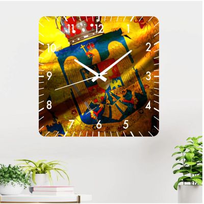 Ceas de perete steag romania 3 -48x48 cm-plastic-patrat-multicolor
