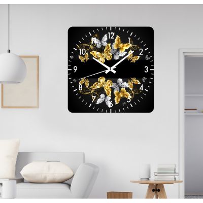 Ceas de perete valsul fluturilor -negru-40x40 cm-plastic-patrat