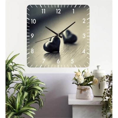 Ceas de perete vintage love -gri-30x30 cm-plastic-patrat