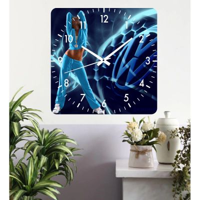 Ceas de perete vw blue -albastru-40x40 cm-plastic-patrat