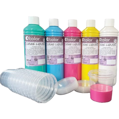 Creta lichida pentru asfalt 5 x 500 ml si 10 recipiente pentru pictura - okelfc1999