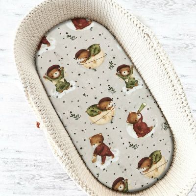 MimiNu - Cearceaf cu elastic pentru landou, carucior si cosulet, Dimensiune 80x35 cm, Din bumbac certificat Oeko Tex Standard 100, Teddy Bear On Moon BYN6426972023528