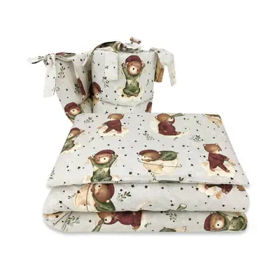 MimiNu - Lenjerie patut 3 piese, Cu protectie laterala, Din bumbac certificat Oeko Tex Standard 100, Pentru patut 120x60 cm, Teddy Bear On Moon BYN6426972023474