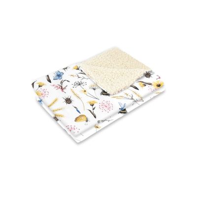 MimiNu - Paturica calduroasa si pufoasa, Cu doua fete, Dimensiune 70x100 cm, Din tesatura imitatie de lana si bumbac, Materiale certificate Oeko Tex Standard 100, Ecru Bugs BYN6426972024181