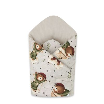 MimiNu - Paturica de infasat cu doua fete, Cu multiple utilizari, Cu inchidere arici velcro, Dimensiune 75x75 cm, Din bumbac certificat Oeko Tex Standard 100, Teddy Bear On Moon BYN6426972023481