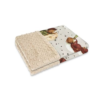 MimiNu - Paturica pufoasa cu doua fete, Dimensiune 75x100 cm, Din tesatura Minky si bumbac, Materiale certificate Oeko Tex Standard 100, Teddy Bear On Moon BYN6426972023597