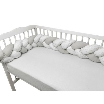 MimiNu - Protectie laterala pentru patut bebe, Tip Bumper impletit, Din bumbac, Din materiale certificate Oeko Tex Standard 100, Lungime 220 cm, Mini Gray Stars BYN6426972023900