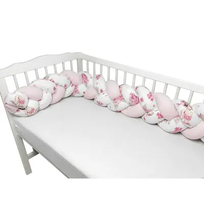 MimiNu - Protectie laterala pentru patut bebe, Tip Bumper impletit, Din bumbac, Din materiale certificate Oeko Tex Standard 100, Lungime 220 cm, Pink Ballerina BYN6426972023887