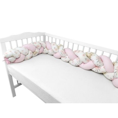 MimiNu - Protectie laterala pentru patut bebe, Tip Bumper impletit, Din bumbac, Din materiale certificate Oeko Tex Standard 100, Lungime 220 cm, Sweet Deer Pink BYN6426972023825
