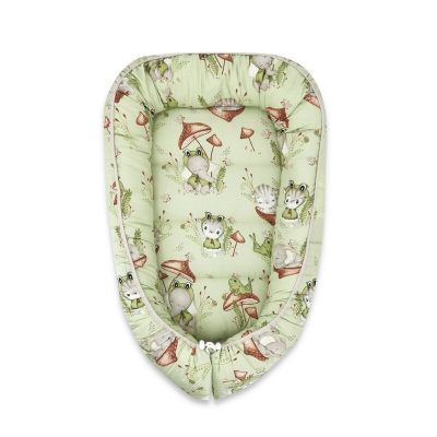 Qmini - Cosulet bebelus pentru dormit, Baby Cocoon 75x55 cm, Husa 100% bumbac, Din bumbac certificat Oeko Tex Standard 100, Frogs BYN6426972023368