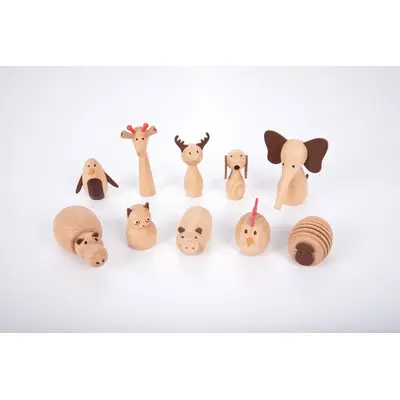 Set 10 animale din lemn lumea animalelor - oketik73472