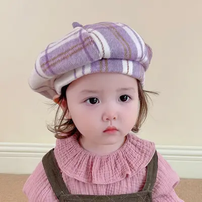 Bereta in carouri lila pentru fetite MBHT2023-59-1-ca1