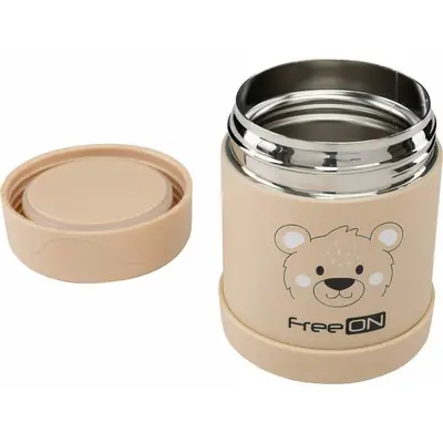 Termos pentru alimente solide, Din otel inoxidabil, Mentine cald pana la 12 ore si rece pana la 24 ore, Conform cu standardul european de securitate EN12546, FreeON, Beige Bear BYN380739