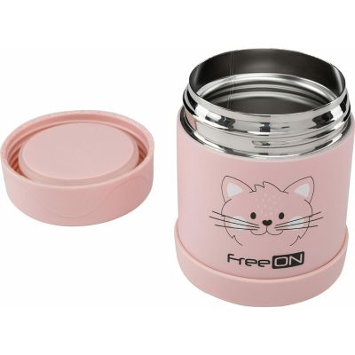 Termos pentru alimente solide, Din otel inoxidabil, Mentine cald pana la 12 ore si rece pana la 24 ore, Conform cu standardul european de securitate EN12546, FreeON, Pink Kitty BYN380722