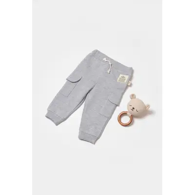 Pantaloni cu buzunare laterale, Two thread, 100%bumbac organic - Gri, BabyCosy (Marime: 18-24 Luni) JEMBC-CSY8016-18