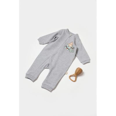 Salopeta cu fermoar, Two thread, BabyCosy, 100% bumbac organic, Gri (Marime: 9-12 luni) JEMBC-CSY8028-9