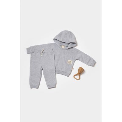 Set hanorac cu gluga si pantaloni, Two thread, 100%bumbac organic - Gri, BabyCosy (Marime: 12-18 Luni) JEMBC-CSY8000-12