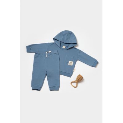Set hanorac cu gluga si pantaloni, Two thread, 100%bumbac organic - Indigo, BabyCosy (Marime: 18-24 Luni) JEMBC-CSY8001-18