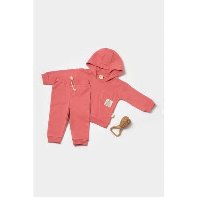 Set hanorac cu gluga si pantaloni, Two thread, 100%bumbac organic - Rose, BabyCosy (Marime: 6-9 luni) JEMBC-CSY8002-6