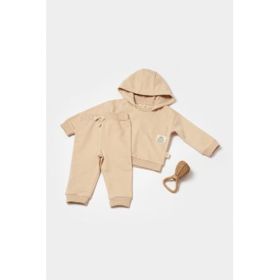Set hanorac cu gluga si pantaloni, Two thread, 100%bumbac organic - Stone, BabyCosy (Marime: 9-12 luni) JEMBC-CSY8003-9