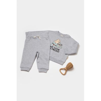 Set hanorac si pantaloni, Two thread, 100%bumbac organic - Gri, BabyCosy (Marime: 3-6 Luni) JEMBC-CSY8024-3