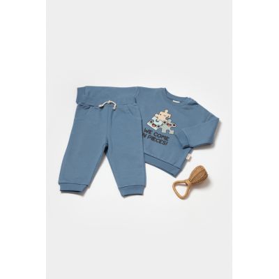 Set hanorac si pantaloni, Two thread, 100%bumbac organic - Indigo, BabyCosy (Marime: 12-18 Luni) JEMBC-CSY8025-12