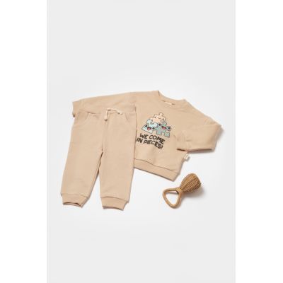 Set hanorac si pantaloni, Two thread, 100%bumbac organic - Stone, BabyCosy (Marime: 6-9 luni) JEMBC-CSY8027-6