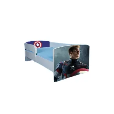 Pat Baieti 2-12 Ani Cu Protectie Detasabila Captain America Cu Saltea SafeNest 160x80 Si Sertar Inclus- Ptv1704