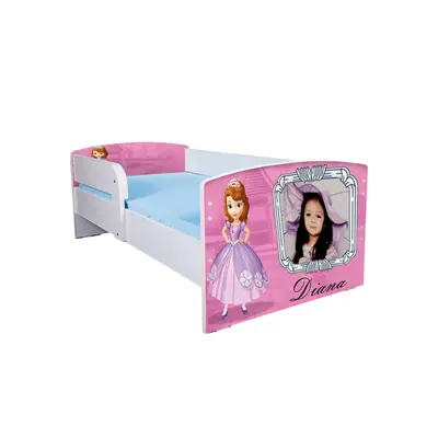 Pat Fetite 2-6 Ani Personalizat Poza Si Nume Copil Printesa Sofia Cu Sertar Si Saltea SafeNest 130x60cm Ptv3280