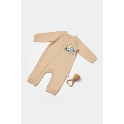 Salopeta cu fermoar, Two thread, BabyCosy, 100% bumbac organic, Stone (Marime: 6-9 luni) JEMBC-CSY8031-6