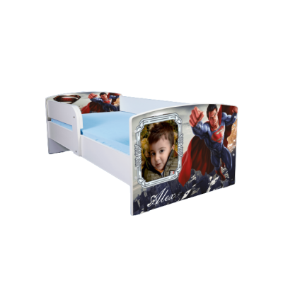 Patut Baieti 2-8 Ani Superman Cu Poza/nume Copil, Cu Saltea 140x70 Si Sertar  Ptv2800