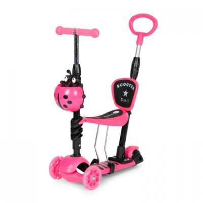 Trotineta 5 in 1 cu sezut si 3 roti cu led ecotoys ym-sw-6 - roz edeediym-sw-6pink