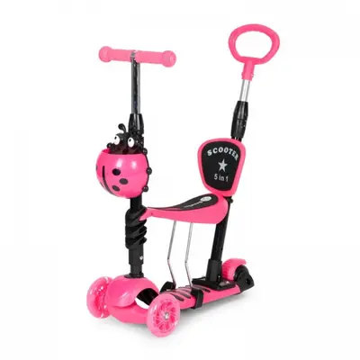 Trotineta 5 in 1 cu sezut si 3 roti cu led ecotoys ym-sw-6 - roz edeediym-sw-6pink