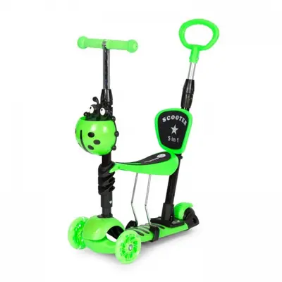 Trotineta 5 in 1 cu sezut si 3 roti cu led ecotoys ym-sw-6 - verde edeediym-sw-6green
