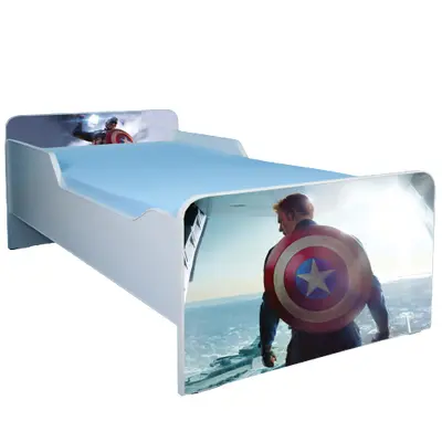 Pat De Baieti 2-12 Ani Personalizat Captain America 160x80 Cu Saltea Si Sertar Incluse - Ptv1952