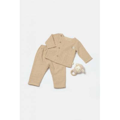 Set bluza cu nasturi si pantaloni , Winter muselin, 100% bumbac - Apricot, BabyCosy (Marime: 9-12 luni) JEMBC-CSYM7020-9