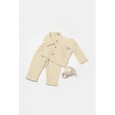 Set bluza cu nasturi si pantaloni , Winter muselin, 100% bumbac - Stone, BabyCosy (Marime: 18-24 Luni) JEMBC-CSYM7018-18