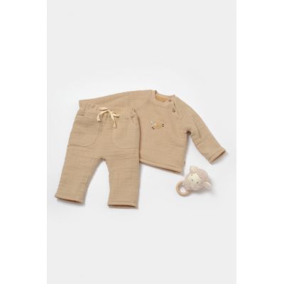 Set bluza dublata si pantaloni, Winter muselin, 100% bumbac - Apricot, BabyCosy (Marime: 12-18 Luni) JEMBC-CSYM7023-12
