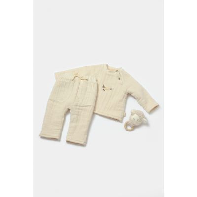 Set bluza dublata si pantaloni, Winter muselin, 100% bumbac - Stone, BabyCosy (Marime: 18-24 Luni) JEMBC-CSYM7021-18