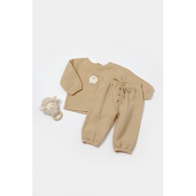 Set bluza si pantaloni, Winter muselin, 100% bumbac - Apricot, BabyCosy (Marime: 6-9 luni) JEMBC-CSYM7017-6