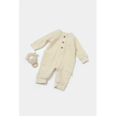 Salopeta cu nasturei, Winter muselin, 100% bumbac - Stone, BabyCosy (Marime: 18-24 Luni) JEMBC-CSYM7036-18