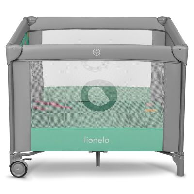 Lionelo - Tarc de joaca, Pliabil, Include covor educational incorporat cu 4 jucarii Velcro si geanta de transport, Cu roti si inchidere laterala, Saltea din spuma, 100x100 cm, Verde BYNLO-MILLE_GREY_GREEN