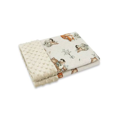 MimiNu - Paturica pufoasa cu doua fete, Dimensiune 75x100 cm, Din tesatura Minky si bumbac, Materiale certificate Oeko Tex Standard 100, Design, Time for fun BYN6426972024396