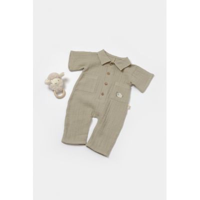 Salopeta cu maneca scurta si nasturei Sheep, 100% bumbac - Verde, BabyCosy (Marime: 6-9 luni) JEMBC-CSYM7040-6