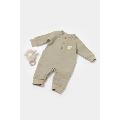 Salopeta cu nasturei, Winter muselin, 100% bumbac - Verde, BabyCosy (Marime: 18-24 Luni) JEMBC-CSYM7037-18